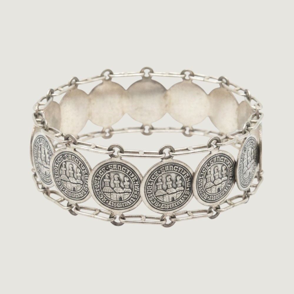 Vintage Republic of San Marino Coin Bracelet Silver Tone Italy Libertas 7 - 8 In